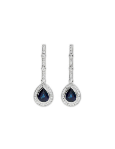 Pendientes Oro Blanco, Zafiro Y Diamantes