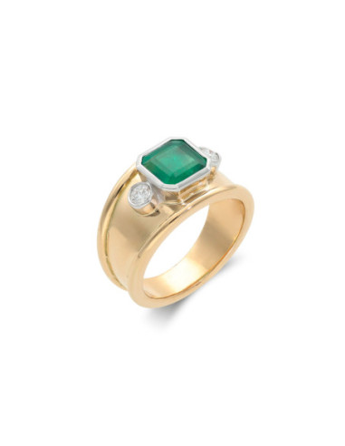 Anillo Oro Amarillo-Blanco, Esmeralda Y Diamantes