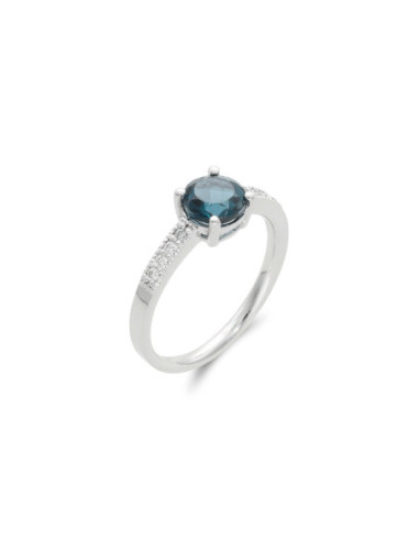 Anillo Oro Blanco, Topacio Y Diamantes