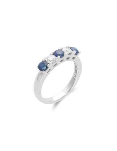 Anillo Oro Blanco, Zafiros Y Diamantes