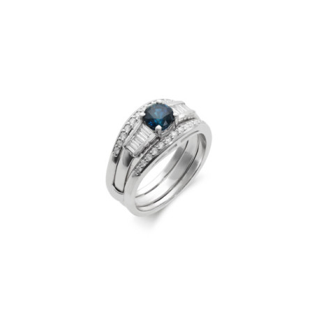 Anillo Oro Blanco, Zafiro Y Diamantes. Género: Mujer. Material: Oro blanco. Piedras: Diamantes,Zafiros