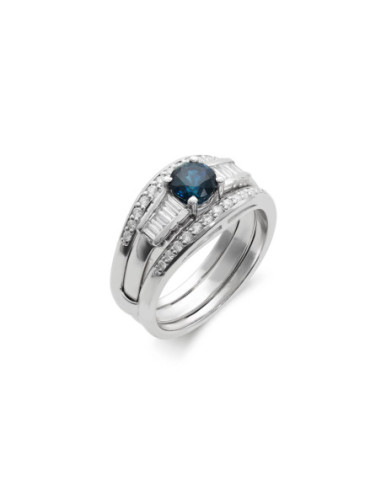 Anillo Oro Blanco, Zafiro Y Diamantes