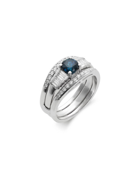 Anillo Oro Blanco, Zafiro Y Diamantes