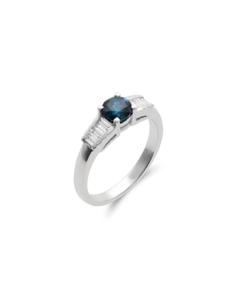 Anillo Oro Blanco, Zafiro Y Diamantes