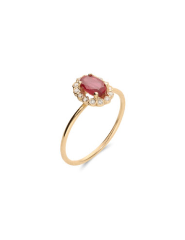 Anillo Oro Amarillo, Rubí Y Diamantes