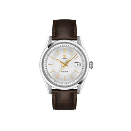 Reloj Tissot Visodate 39 mm T157.407.16.031.00. Género: Hombre. Material: Acero. Tamaño: De 39mm a 42mm. Correa: Piel. Color esfera: Plata. Estilo: Clásico. Movimiento: Automático. Características técnicas: Calendario,Reserva de marcha,Hora y segundero