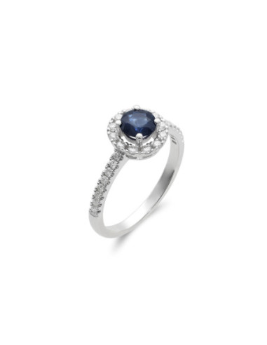 Anillo Oro Blanco, Zafiro Y Diamantes