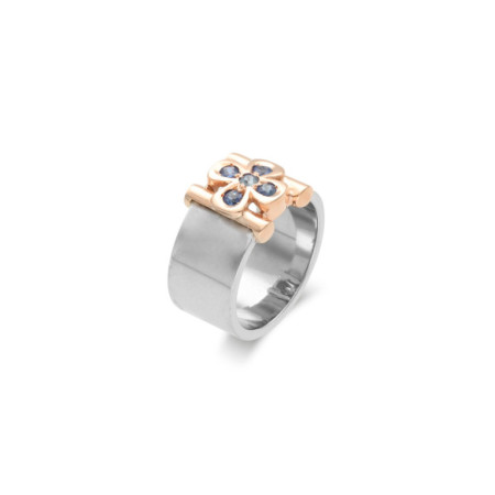 Anillo Plata-Oro Rosa Y Zafiros. Género: Mujer. Material: Oro rosa,Plata. Piedras: Zafiros
