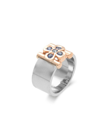 Anillo Plata-Oro Rosa Y Zafiros