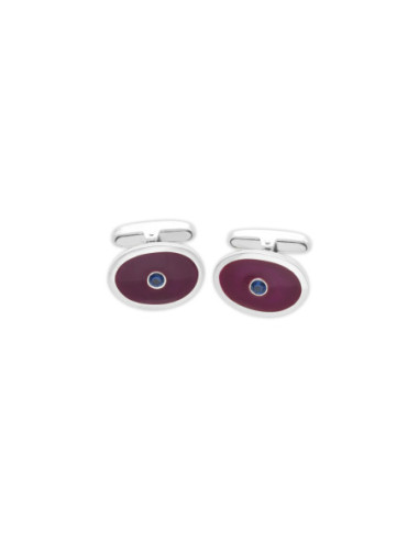 Gemelos Plata, Piedra Azul Y Esmalte Morado