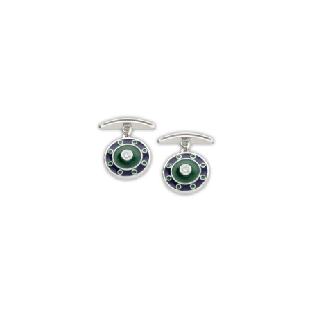 Gemelos Plata, Circonita, Esmalte Azul Y Verde. Género: Hombre. Material: Plata. Piedras: Circonitas