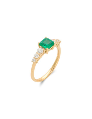 Anillo Oro Amarillo, Esmeralda Y Diamantes