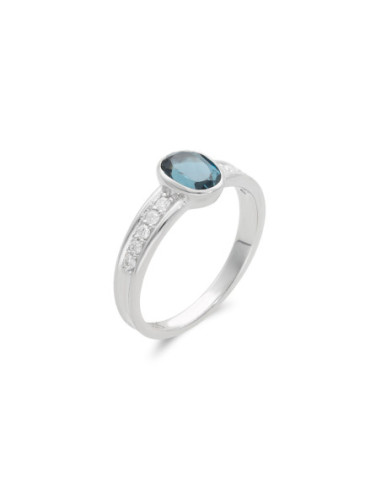 Anillo Oro Blanco, Topacio Y Diamantes