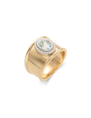 Anillo Oro Amarillo-Blanco, Aguamarina Y Diamantes