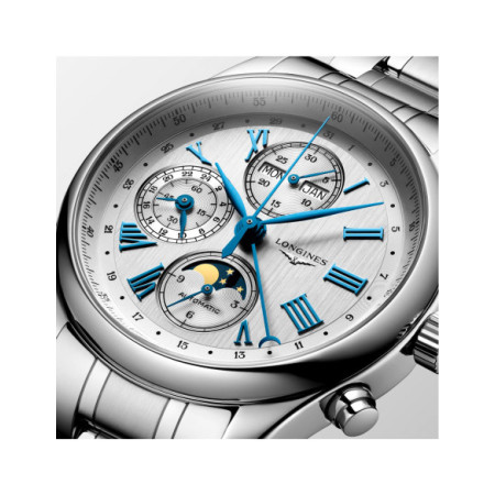 Reloj Longines Master Collection Chrono Moonphase L2.773.4.71.6. Género: Hombre. Material: Acero. Tamaño: De 39mm a 42mm. Correa: Acero. Color esfera: Plata. Estilo: Casual. Movimiento: Automático. Características técnicas: Hora y segundero,Calendario,Cronógrafo,Reserva de marcha