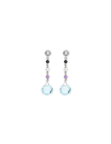 Pendientes Plata Con Circonita Y Piedras De Color