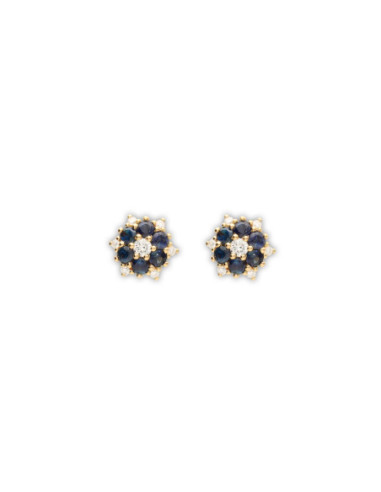 Pendientes Oro Amarillo, Zafiros Y Diamantes