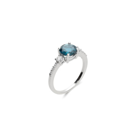 Anillo Oro Blanco, Topacio Y Diamantes. Género: Mujer. Material: Oro blanco. Piedras: Diamantes,Topacio azul