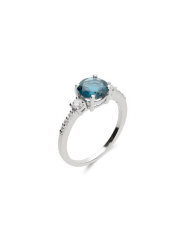 Anillo Oro Blanco, Topacio Y Diamantes