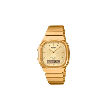 Reloj Casio Edgy Collection AQ-240E-9AEF. Género: Hombre,Mujer. Material: Resina. Tamaño: De 32mm a 38mm. Correa: Acero. Color esfera: Dorada. Estilo: Casual. Movimiento: Cuarzo. Características técnicas: Digital,Solo hora