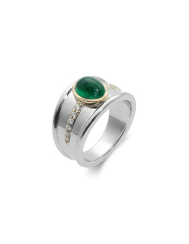Anillo Plata-Oro Amarillo, Esmeralda Y Diamantes