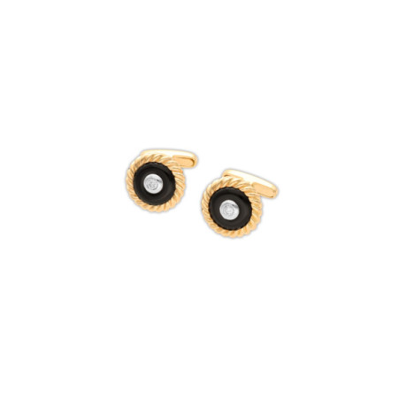 Gemelos Oro Amarillo-Blanco, Diamante Y Ónix. Género: Hombre. Material: Oro amarillo,Oro blanco. Piedras: Diamantes,Onix