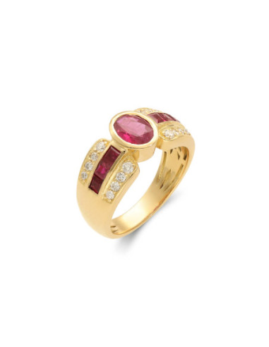 Anillo Oro Amarillo, Rubíes Y Diamantes