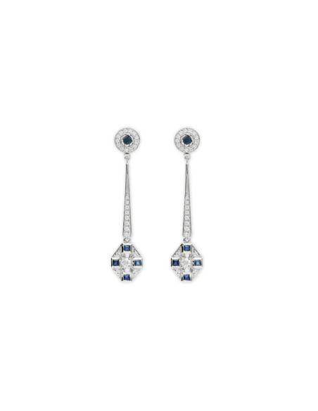 Pendientes Oro Blanco, Zafiros Y Diamantes