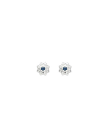 Pendientes Oro Blanco, Zafiro Y Diamantes
