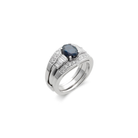 Anillo Oro Blanco, Zafiro Y Diamantes. Género: Mujer. Material: Oro blanco. Piedras: Diamantes,Zafiros