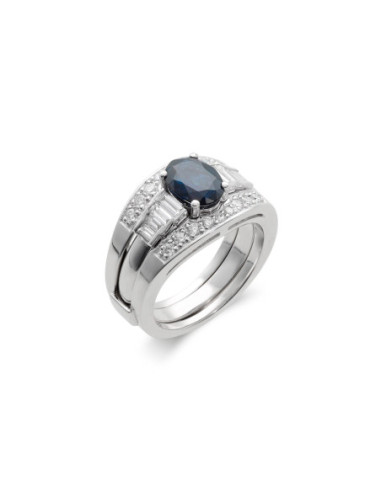 Anillo Oro Blanco, Zafiro Y Diamantes