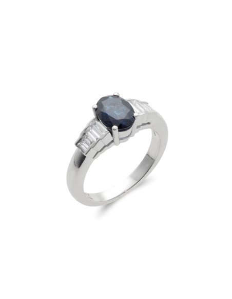 Anillo Oro Blanco, Zafiro Y Diamantes