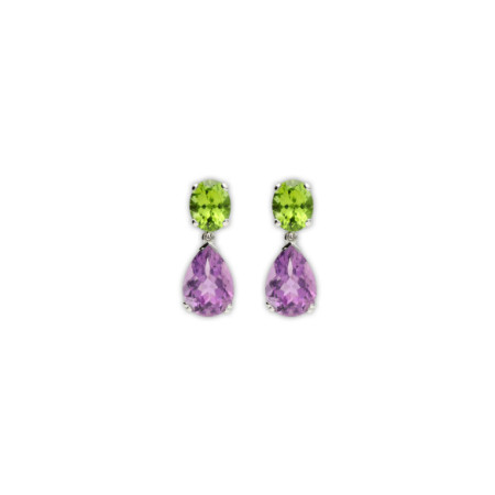 Pendientes Oro Blanco, Peridoto Y Amatista. Género: Mujer. Material: Oro blanco. Piedras: Amatistas,Peridoto
