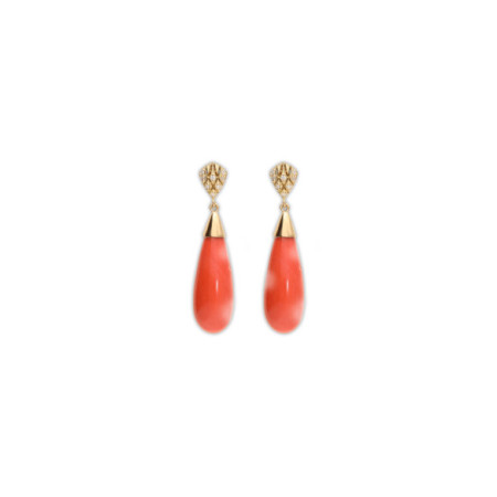 Pendientes Oro Amarillo, Diamantes Y Coral. Género: Mujer. Material: Oro amarillo. Piedras: Diamantes,Coral