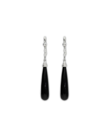 Pendientes Oro Blanco, Diamantes Y Ónix