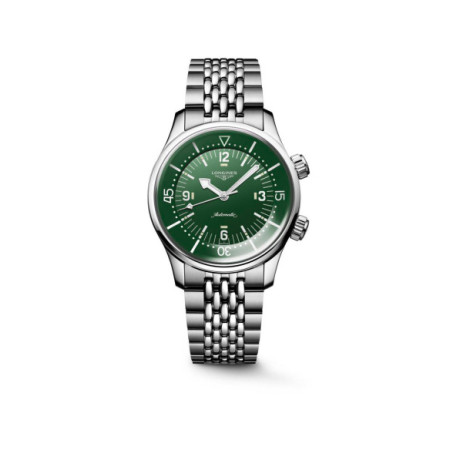 Reloj Longines Legend Diver L3.764.4.06.6. Género: Hombre. Material: Acero. Tamaño: De 39mm a 42mm. Correa: Acero. Color esfera: Verde. Estilo: Deportivo. Movimiento: Automático. Características técnicas: Hora y segundero,Reserva de marcha