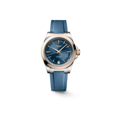 Reloj Longines Conquest 34MM L3.430.5.92.9. Género: Mujer. Material: Acero/Oro. Tamaño: De 32mm a 38mm. Correa: Caucho. Color esfera: Azul. Estilo: Deportivo. Movimiento: Automático. Características técnicas: Calendario,Hora y segundero,Reserva de marcha