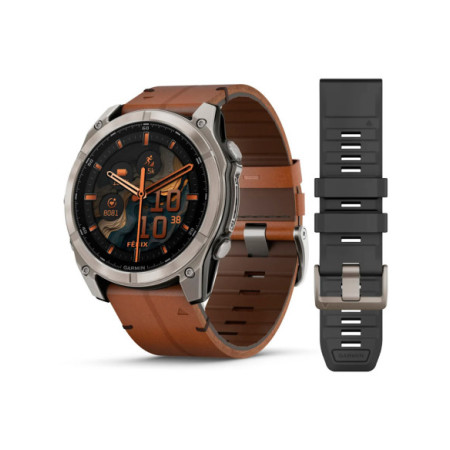 Reloj Garmin fēnix® 8 - 51 mm, Sapphire, AMOLED 010-02905-40. Género: Hombre. Material: Acero,Titanio. Tamaño: Más de 46mm. Correa: Piel. Color esfera: Negro. Estilo: Deportivo,Tecnológico. Movimiento: Cuarzo. Características técnicas: Multifunción