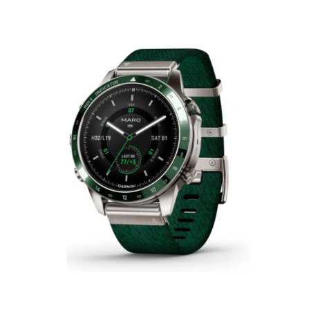 Reloj Garmin MARQ® Golfer (Gen 2) 010-02648-21. Género: Hombre. Material: Titanio. Tamaño: De 43mm a 46mm. Correa: Nato. Color esfera: Negro. Estilo: Deportivo. Características técnicas: Multifunción