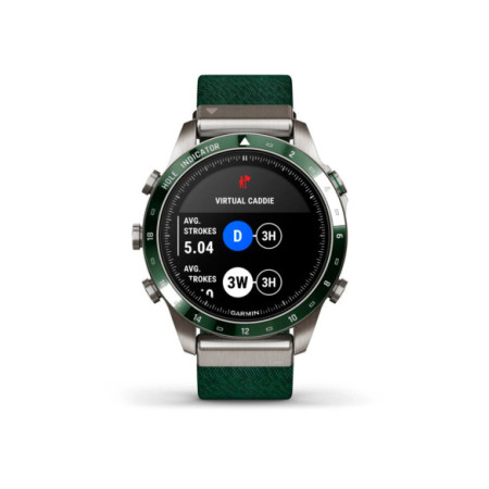 Reloj Garmin MARQ® Golfer (Gen 2) 010-02648-21. Género: Hombre. Material: Titanio. Tamaño: De 43mm a 46mm. Correa: Nato. Color esfera: Negro. Estilo: Deportivo. Características técnicas: Multifunción