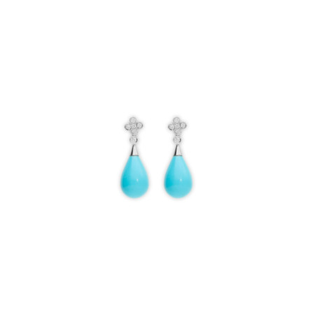 Pendientes Oro Blanco, Diamantes Y Turquesa. Género: Mujer. Material: Oro blanco. Piedras: Diamantes,Turquesa