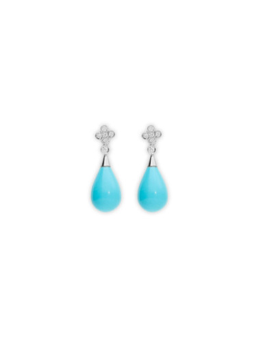 Pendientes Oro Blanco, Diamantes Y Turquesa