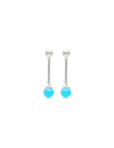 Pendientes Oro Blanco, Diamante Y Turquesa