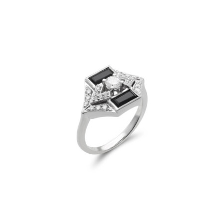 Anillo Oro Blanco, Diamantes Y Ónix. Género: Mujer. Material: Oro blanco. Piedras: Diamantes,Onix