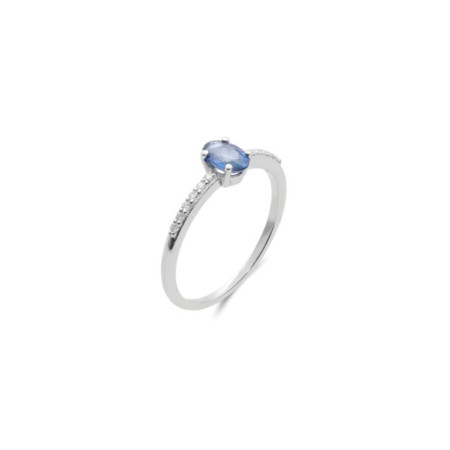 Anillo Oro Blanco, Zafiro Y Diamantes. Género: Mujer. Material: Oro blanco. Piedras: Diamantes,Zafiros