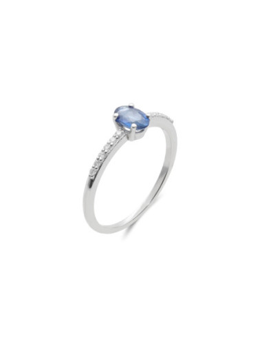 Anillo Oro Blanco, Zafiro Y Diamantes