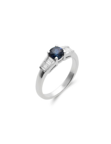 Anillo Oro Blanco, Zafiro Y Diamantes