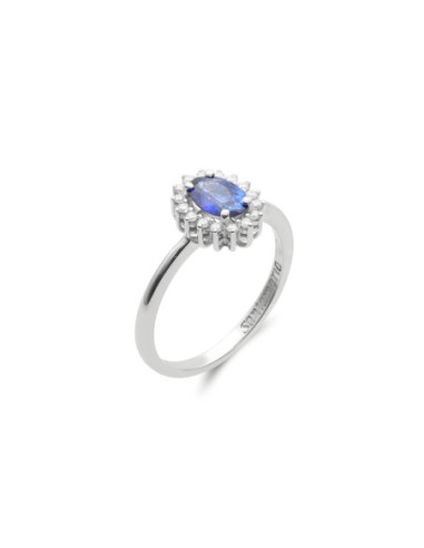 Anillo Oro Blanco, Zafiro Y Diamantes