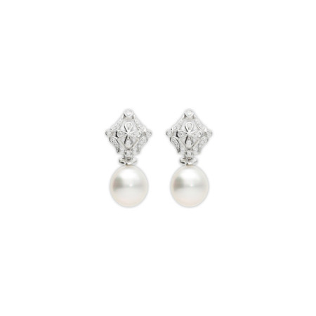 Pendientes Oro Blanco, Diamantes Y Perla Australiana. Género: Mujer. Material: Oro blanco. Piedras: Diamantes,Perlas
