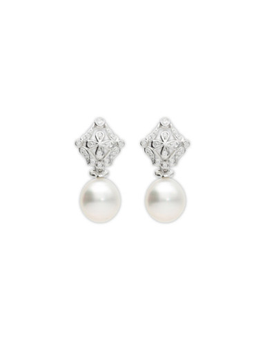 Pendientes Oro Blanco, Diamantes Y Perla Australiana